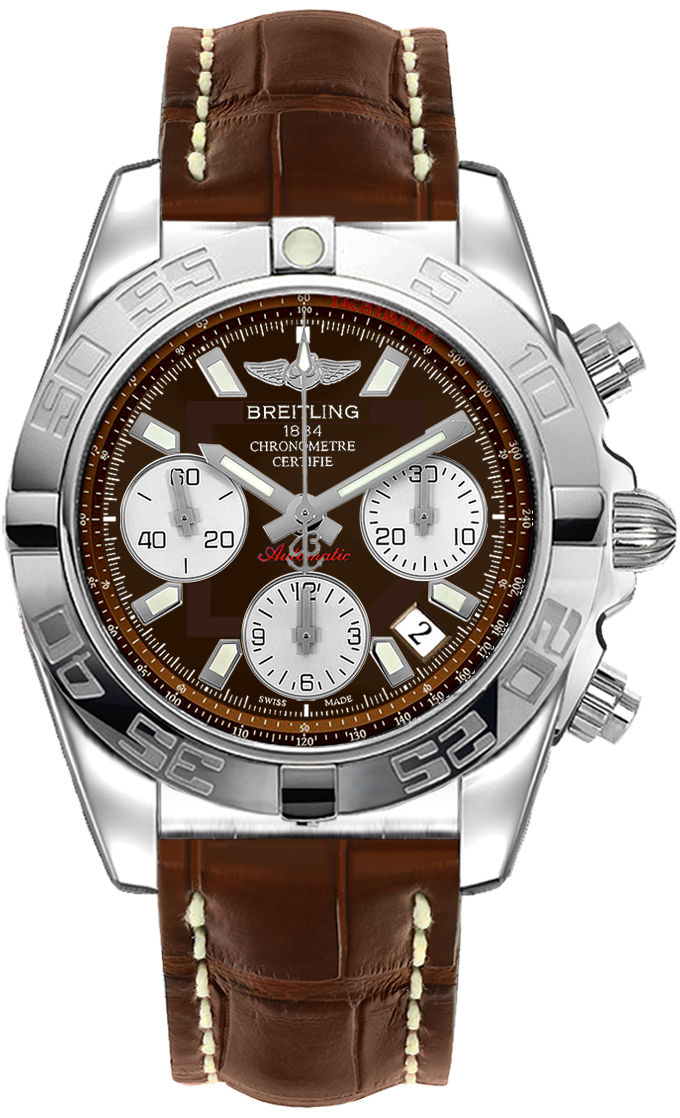 Chronomat Evolution 41mm Chronograph in Steel on Brown Crocodile Strap with Brown Dial -Silver Subdials
