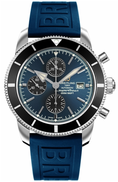 Superocean Heritage II Chronograph 46mm in Steel with Black Bezel on Blue Diver Pro III Rubber Strap with Gun Blue Dial