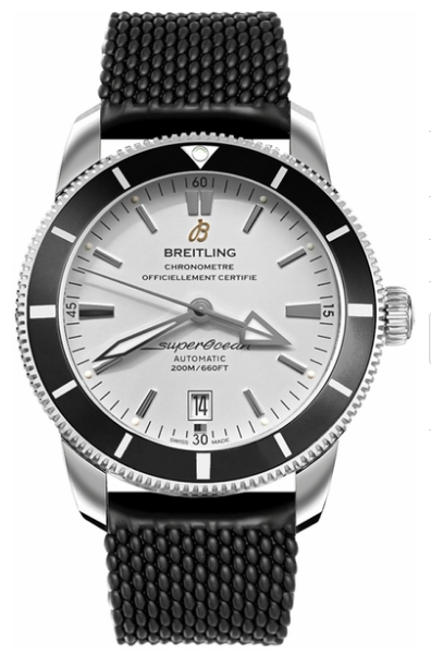Superocean Heritage II 46 in Steel with Black Bezel on Black Aero Classic Rubber Strap with Silver Dial