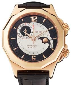 Mariner Reveil Alarm Moonphase in Rose Gold on Black Crocodile Leather Strap with Black and White Dial