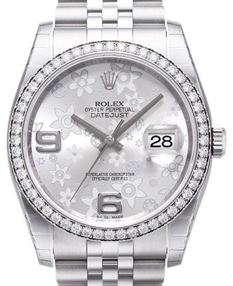 Datejust 36mm Diamond Bezel on Jubilee Bracelet with Silver Floral Dial