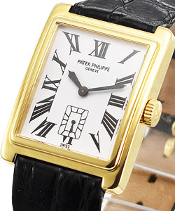 Gondolo  Ref 5010 in Yellow Gold on Brown Alligator Leather Strap with White Roman Dial