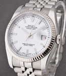 Datejust 36mm with White Gold Fluted Bezel on Jubilee Bracelet with White Luminous Stick Dial