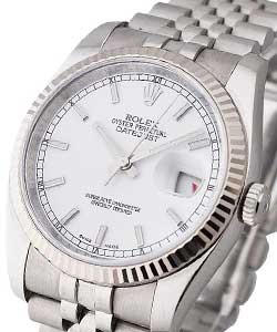 Datejust 36mm with White Gold Fluted Bezel on Jubilee Bracelet with White Luminous Stick Dial