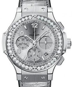Big Bang 41mm in Steel with Diamond Bezel on Gray Leather Strap with Silver Dial