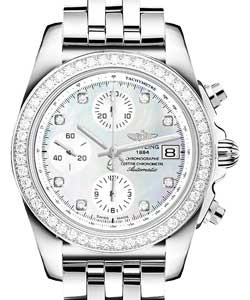 Chronomat Chronograph in Steel with Diamond Bezel on Steel Bracelet with Mother of Pearl Diamond Dial