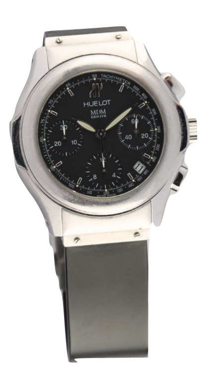 MDM Elegant Chronograph in Steel on Black Rubber Strap with Black Dial