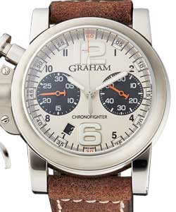 Chronofighter R.A.C Fighter in Steel on Brown Calfskin Leather Strap with Off White Dial