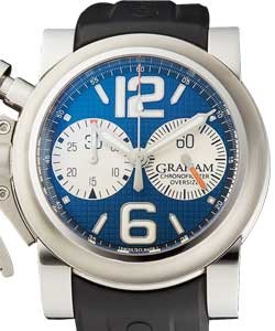 Chronofighter Oversize Marine Ranger in Steel on Black Rubber Strap with Blue Dial
