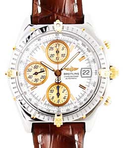 Chronomat Evolution in Steel with Yellow Gold Lugs on Brown Alligator Leather Strap with White Dial