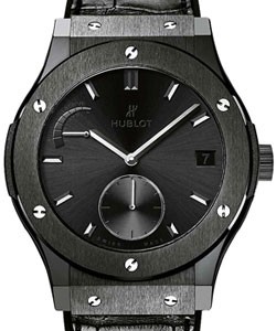 Classic Fusion Power Reserve All Black 45mm in Ceramic On Black Crocodile Leather Strap with Black Dial