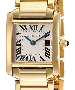 Tank Francaise in Yellow Gold on Yellow Gold Bracelet with White Roman Dial