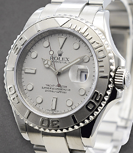 40mm Yacht-Master in Steel with Platinum Bezel on Oyster Bracelet with Platinum Dial