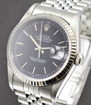 Datejust 36mm in Steel with White Gold Fluted Bezel on Jubilee Bracelet with Black Stick Dial