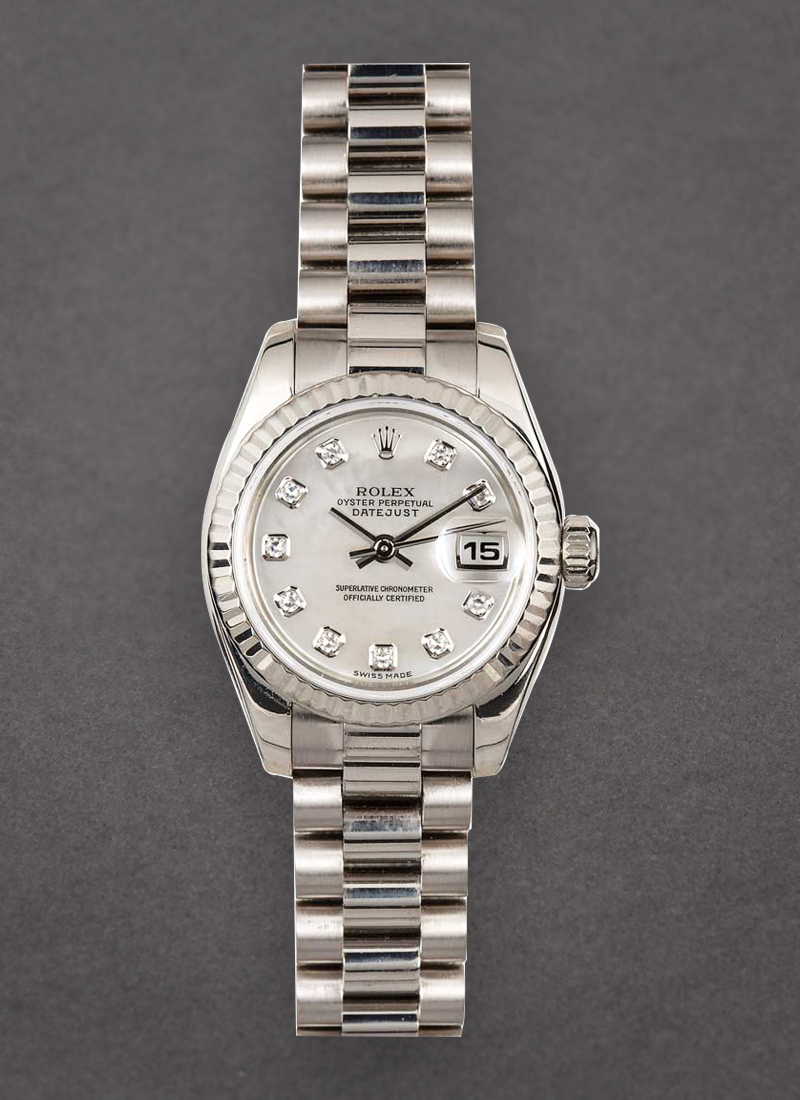 Pre-Owned Rolex Ladies 26mm President in White Gold with Fluted Bezel