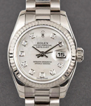 Ladies 26mm President in White Gold with Fluted Bezel on President Bracelet with MOP Diamond Dial