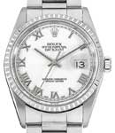Datejust 36mm in Steel with Engine Bezel on Oyster Bracelet with White Roman Dial