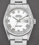 Datejust 36mm in Steel with Engine Bezel on Oyster Bracelet with White Roman Dial