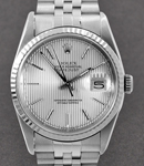 Datejust 36mm in Steel with White Gold Fluted Bezel on Jubilee Bracelet with Silver Tapestry Stick Dial