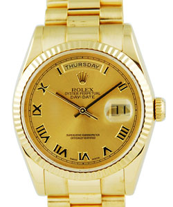Day Date - 36mm - Yellow Gold - Fluted Bezel On President Bracelet - Champagne Roman Dial