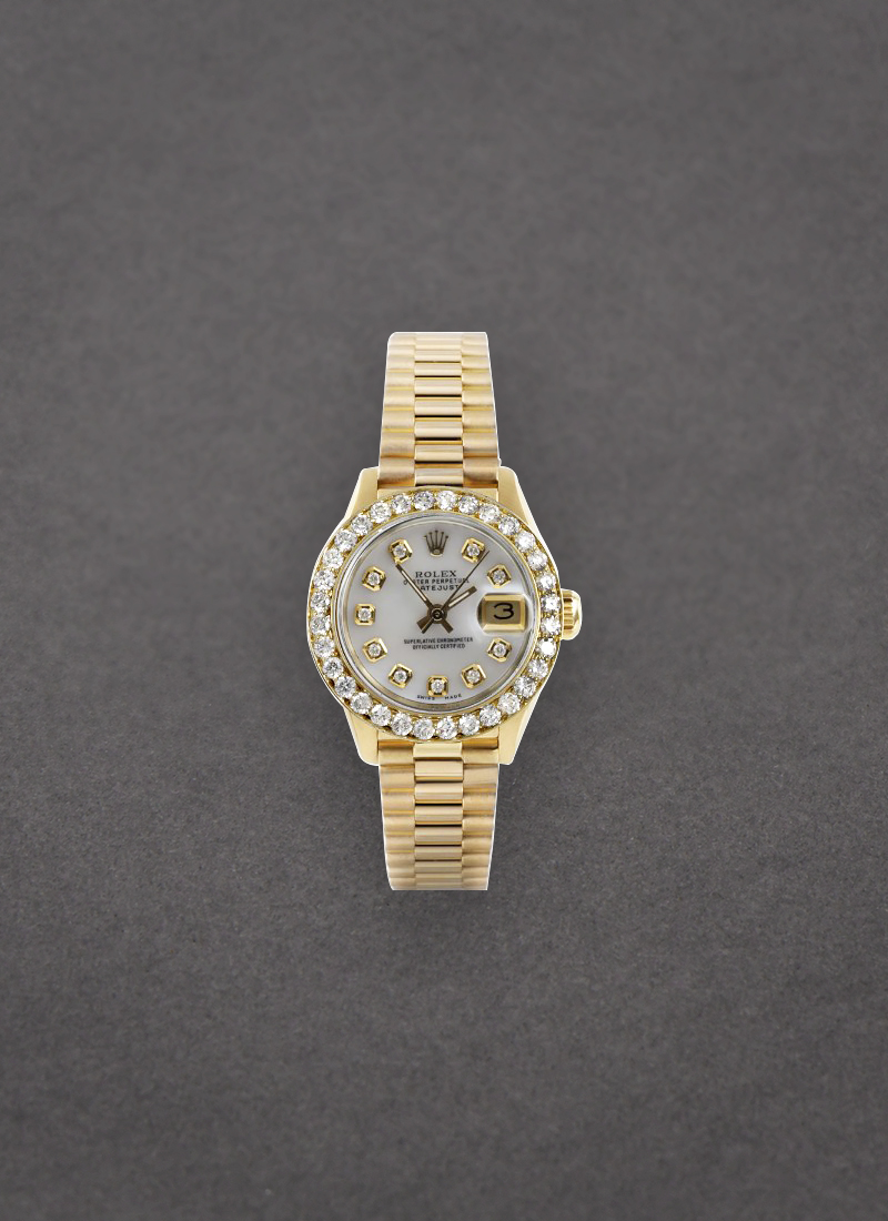 Pre-Owned Rolex Datejust Ladies President in Yellow Gold with Diamond Bezel