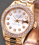 Ladies 26mm President in Yellow Gold with Custom Diamond Bezel on President Bracelet with Custom White MOP Diamond Dial