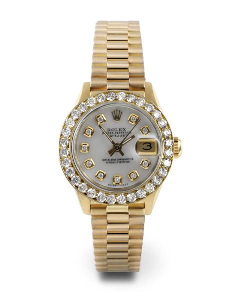Pre-Owned Rolex Datejust Ladies President in Yellow Gold with Diamond Bezel