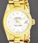 Datejust Ladies President in Yellow Gold with Fluted Bezel on President Bracelet with Silver Stick Dial