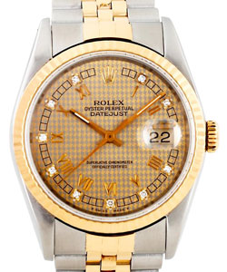 2-Tone Datejust 36mm with Yellow Gold Fluted Bezel on Jubilee Bracelet with Grey Gold Diamond Dial