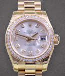 Datejust Ladies President in Yellow Gold with Diamond Bezel on President Bracelet with Silver Diamond Dial