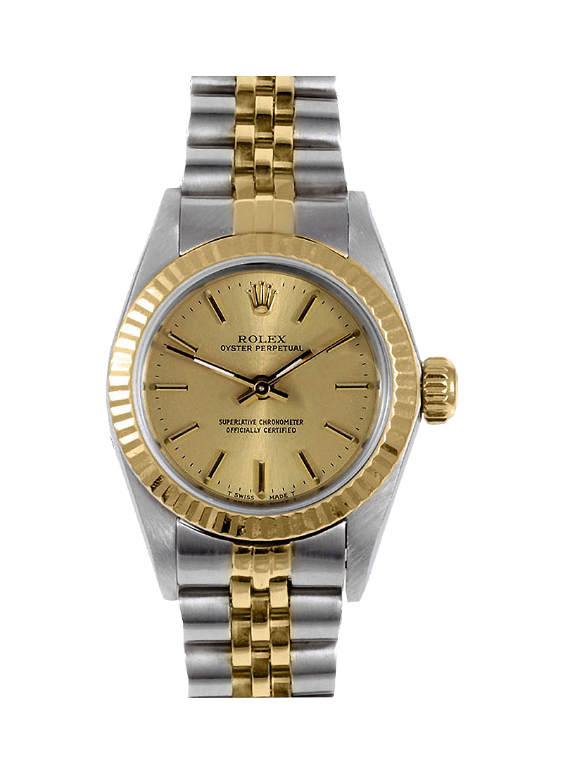 Pre-Owned Rolex Oyster Perpetual 26mm in Steel with Yellow Gold Fluted Bezel