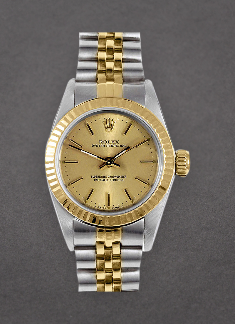 Pre-Owned Rolex Oyster Perpetual 26mm in Steel with Yellow Gold Fluted Bezel