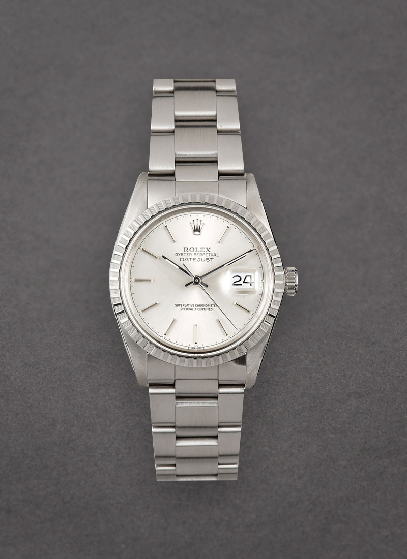 Pre-Owned Rolex Datejust 36mm in Steel with White Gold Engine Turned Bezel