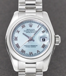 Lady's President 26mm in Platinum with Domed Bezel on Bracelet with Ice Blue Roman Dial