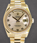 Presidential New Style 36mm in Yellow Gold with Fluted Bezel on President Bracelet with Champagne Arabic Dial