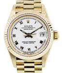 President 26mm in Yellow Gold with Fluted Bezel on President Bracelet with White Roman Dial
