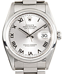 Datejust 36mm in Steel with Smooth Bezel on Oyster Bracelet with Silver Roman Dial