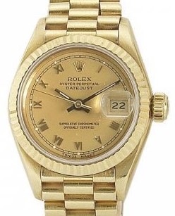 Datejust Lady President in Yellow Gold with Fluted Bezel on Yellow Gold President Bracelet with Champagne Roman Dial