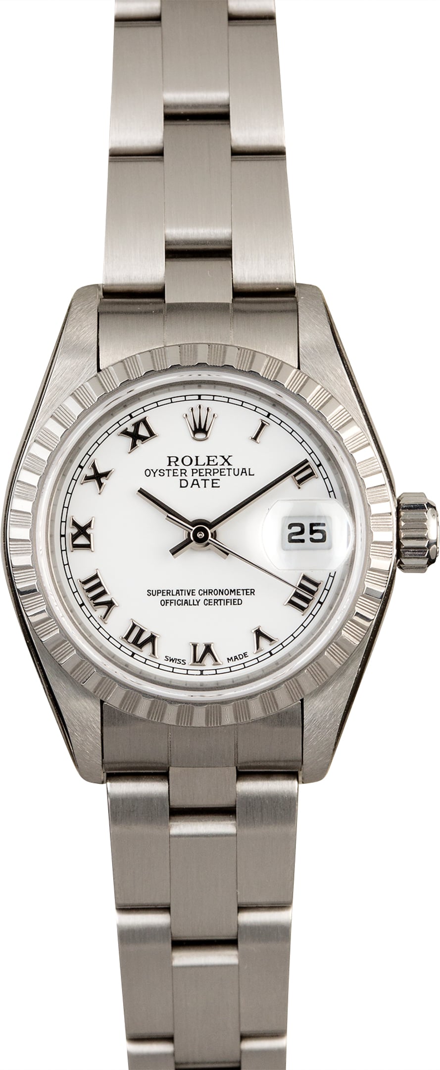 Pre-Owned Rolex Ladies Date 26mm in Steel with Engine Turn Bezel