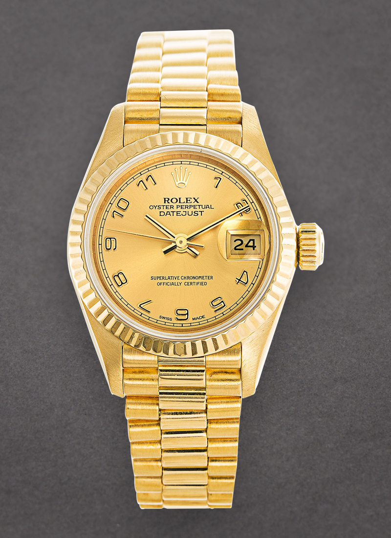 Pre-Owned Rolex Datejust Lady's President in Yellow Gold with Fluted Bezel