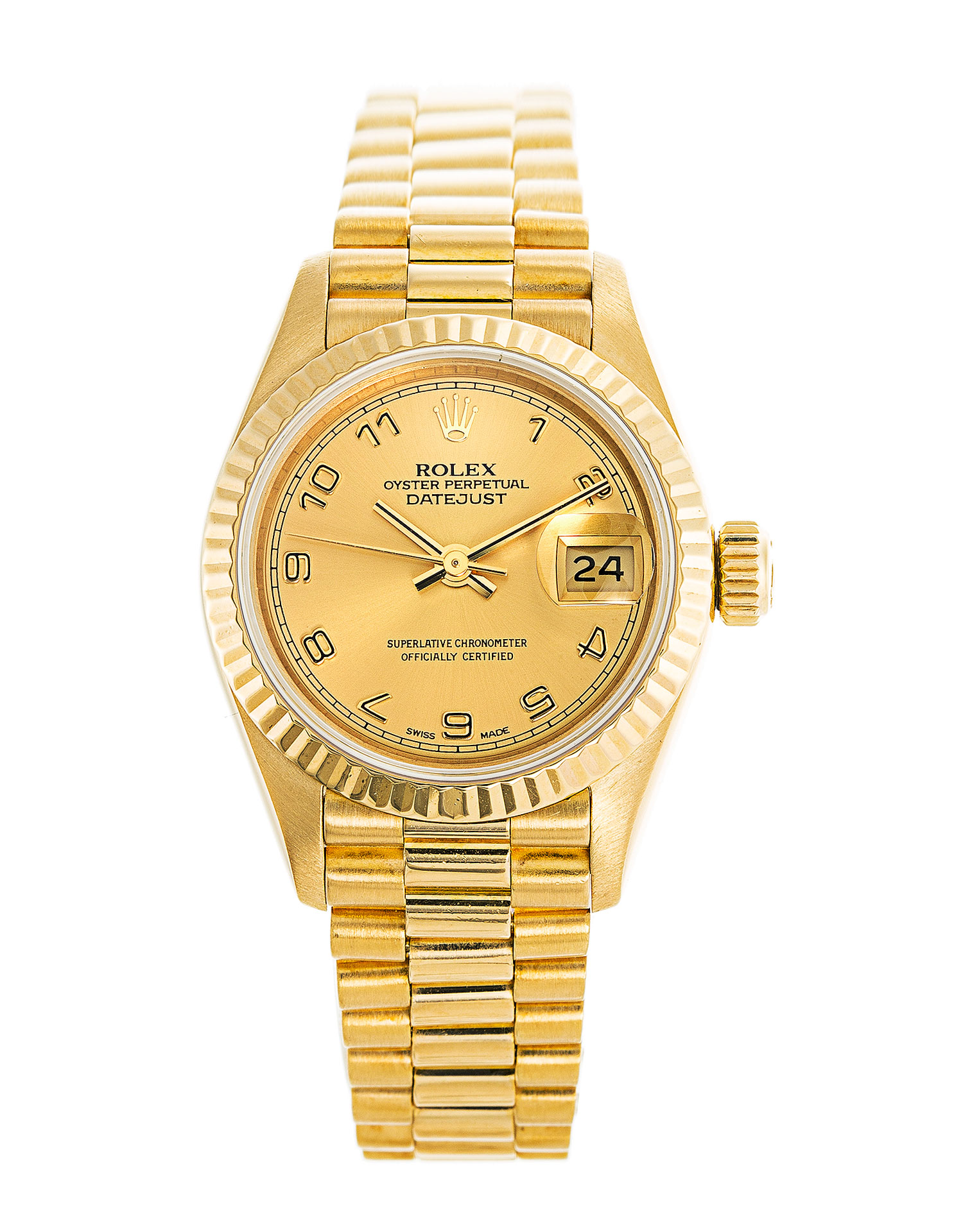 Pre-Owned Rolex Datejust Lady's President in Yellow Gold with Fluted Bezel