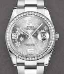 Datejust 36mm in Steel with White Gold Diamond Bezel on Oyster Bracelet with Silver Floral Dial