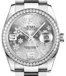 Datejust 36mm in Steel with White Gold Diamond Bezel on Oyster Bracelet with Silver Floral Dial