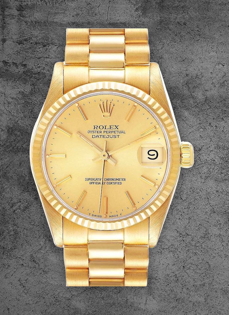 Pre-Owned Rolex Midsize  President 31mm Yellow Gold with Fluted Bezel