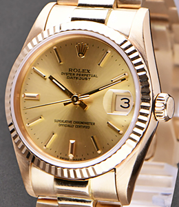 Midsize  President 31mm Yellow Gold with Fluted Bezel on President Bracelet with Champagne Stick Dial