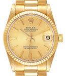 Midsize  President 31mm Yellow Gold with Fluted Bezel on President Bracelet with Champagne Stick Dial