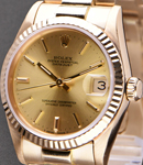 Midsize  President 31mm Yellow Gold with Fluted Bezel on President Bracelet with Champagne Stick Dial