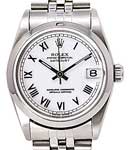 Datejust Mid Size in Steel with Smooth Bezel on Steel Jubilee Bracelet with White Roman Dial