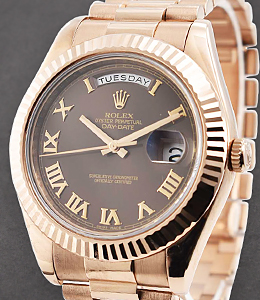 President Day-Date 41mm in Rose Gold Fluted Bezel on President Bracelet with Chocolate Roman Dial