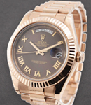 President Day-Date 41mm in Rose Gold Fluted Bezel on President Bracelet with Chocolate Roman Dial